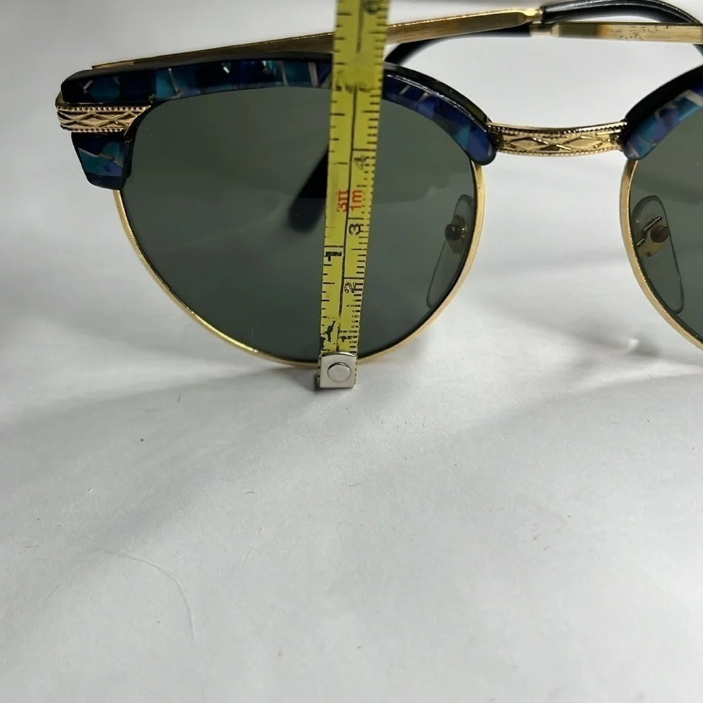 Foster Grant Blue Teal Gold tone Sunglasses Green Lenses